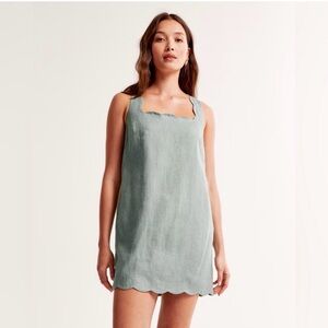 Abercrombie & Fitch Sage Green Linen Collection Scalloped Edge Dress